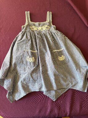 Arabella & Addison Chambray Embroidered Handkerchief Dress Girls Size 4 Blue Boh